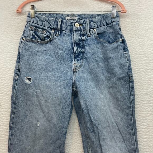 Good American Jeans Womens 4 Blue Good 90s Icon Distressed Straight High Rise - Picture 4 of 12